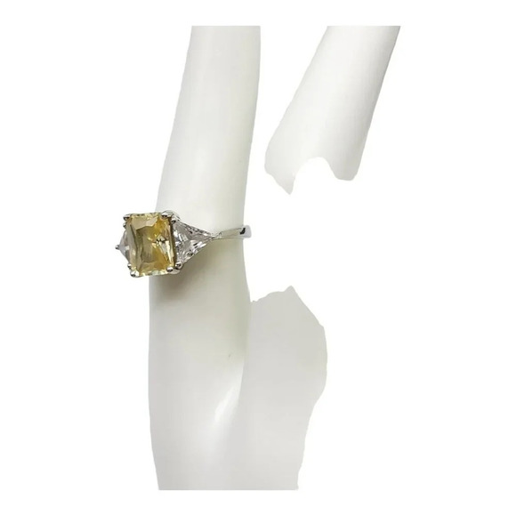 Charles Winston CWE Canary Yellow Clear Rhinestone Cocktail Sterling Ring Size 7 - Picture 4 of 6